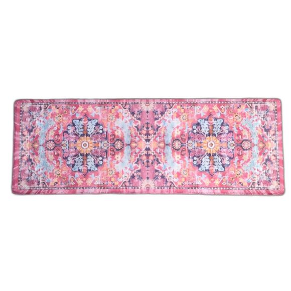 Pop of Pink! 2'x5' Boho Floral Runner – Non-Slip, Washable & Super Slim - Picture 2 of 9